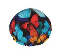 Collage of Many Colorful Butterflies Print Shower Cap for Women Double Layer Waterproof Bath Cap Elastic Reusable Shower Hat Hair Protection Bath Hat For Spa Salon Bath Ladies