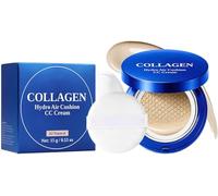 Collagen Hydro Air Cushion CC Cream, Oil Control/Moisturizing BB Cream Makeup, Long-Lasting, Buildable Coverage Lightweight Cushion Makeup, Foundation Setting Cream for Mature Skin (Natural)