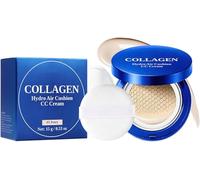 Collagen Hydro Air Cushion CC Cream, Oil Control/Moisturizing BB Cream Makeup, Long-Lasting, Buildable Coverage Lightweight Cushion Makeup, Foundation Setting Cream for Mature Skin (Ivory)
