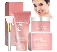 Collagen Night Wrapping Mask, Collagen Jelly Cream, Mascarilla Peel Off Colageno, Pink Colágeno Jelly Gel Mask, Hidrata Profundamente la Piel y la Despierta a un Estado Saludable