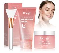Collagen Night Wrapping Mask y Collagen Jelly Cream,Mascarilla de colágeno,Crema de colágeno en gelatina,Mascarillas Faciales de Noche de Colageno Coreana Face Mask,Mejora la Elasticidad de la Piel