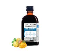 COLLAGEN SUPERDOSE Hair Growth - 7.500mg Colágeno Marino Hidrolizado, 300ml | 14 Ingredientes Activos con Biotina, Zinc y Queratina, Cabello Más Fuerte, Grueso y Saludable, Sabor Piña y Mango, 30 Días