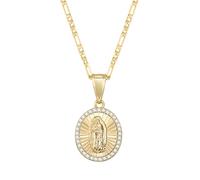 Collana a Catena Donna Placcata Oro 14K con Pendente Charm della Vergine Maria in Zirconia Cubica - Regalo di Gioielli per Donna