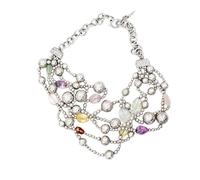 Collana Raspini Village in Argento 925 con Pietre Naturali Colorate e Pavé | Gioiello Donna Fatto a Mano in Italia, Stile Pettorina, Design Unico