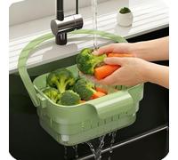 Collapsible Faucet-Hanging Kitchen Sink Strainer Basket - Over Sink Drain Basket, Space Saving Colander & Food Strainer for Washing Fruits and Vegetables (Green)