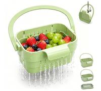 Collapsible Faucet-Hanging Sink Strainer Basket, Foldable Hanging Sink Drain Basket Stretchable Kitchen Colander, Hanging Storage Basket for Fruits Vegetables Utensils (green,2pcs)
