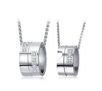 Collar 925 Splitter Acero Inoxidable Unisex Parejas Colgante Collar Love Heart CZ Puzzle con Circonita a juego Tienda de bisutería, Plata esterlina, Circonia cúbica