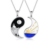 Collar a juego para parejas, de plata de ley, collar de pareja Yin Yang para él y ella, regalos de pareja para mujeres y hombres, plata de ley, sin piedras preciosas
