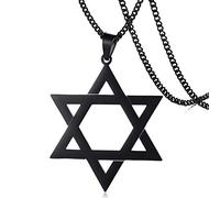 Collar Acero inoxidable Hueco Estrella de seis puntas Colgante negro Hombres Joyería de estrella Proceso de pulido de galvanoplastia 44 mm * 51 mm-black-One size