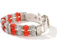 Collar Ajustable Collar De Cuero for Perros Y Gatos con Diamantes Imitación, Multicolor, Varios Tamaños(Red,S)