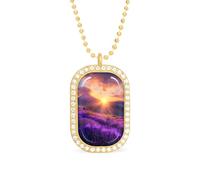 Collar ajustable con colgante de cadena de joyería para mujer, diseño de paisaje de montaña y flor de lavanda, para viajes, fiestas, talla única, Metal