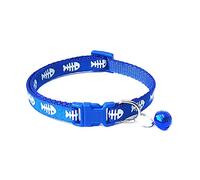 Collar ajustable con hebilla de campana con estampado de hueso de pez, correa para el cuello, collares para perros pequeños, medianos y grandes, color azul zafiro