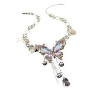 Collar ajustable con símbolo de amor y mariposa de cristal brillante con flecos dinámicos, joyería hecha a mano, elegante collar de cadena para los amantes de la moda