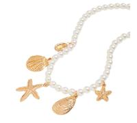Collar ajustable multiuso con dije metálico de estrella de mar y perlas brillantes para un estilo individualizado diario de perlas de lujo