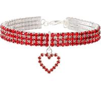 Collar Ajustable para Mascotas Collar for Mascotas con Diamantes de imitación, corazón, Cristal, Diamante, Ajustable, Multicolor, Varios tamaños(Red,M)