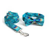 Collar Ajustable para Mascotas Conjunto De Correa Y Collar for Perro, Hebilla Metal Varios Tamaños, Multicolor Ajustable, con Patrón Pavo Real(A,X)