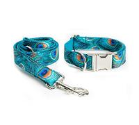 Collar Ajustable para Mascotas Conjunto De Correa Y Collar for Perro, Hebilla Metal Varios Tamaños, Multicolor Ajustable, con Patrón Pavo Real(B,X)