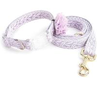 Collar Ajustable para Mascotas Juego De Collar Y Correa for Perro Algodón con Flores, Varios Tamaños Multicolores, 3 Piezas(Purple,S)