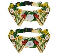 Collar ajustable para mascotas, pajarita de verano, palmera, coco y flores, para perros pequeños, gatos, ajustable de 11.2 a 12.2 pulgadas