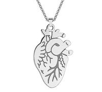 Collar anatómico con dije de corazón humano, idea de regalo para estudiantes de medicina, joyería de médico y enfermera, corazón humano anatómicamente correcto, Acero inoxidable, No es una piedra