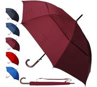 COLLAR AND CUFFS LONDON 95KPH Paraguas Clásicos Grande Antiviento Automático Hombre Mujer - Resistente Fuerte Prueba de Viento - Mango De Madera Maciza - Doble Toldo Ventilado - Largo Rojo Burdeos