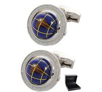 COLLAR AND CUFFS LONDON Gemelos Camisa Hombre Azul - con Caja - Gemelos para Camisas - Globo Giratorio - Latón - Redonda Viaje Mundo Tierra - Un Par