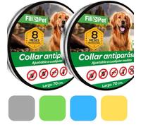 Collar Antiparasitario Perros |Desparasitante Eficaz contra Pulgas, Garrapatas, Mosquitos y Piojos | Resistente al Agua | Ajustable 62cm | 8 Meses de Protección | Pack 2 (Azul, 62cm)