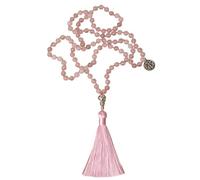 Collar Anudado con 108 Cuentas Mala para Mujeres y Niñas,Pulsera de Cuarzo Rosa Natural,Collar Largo con Borla,Joyería para Oración,Meditación Espiritual,Regalo,Colgante de Árbol de La Vida de 6