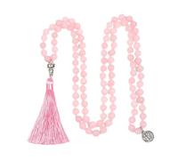 Collar Anudado con 108 Cuentas Mala para Mujeres y Niñas,Pulsera de Cuarzo Rosa Natural,Collar Largo con Borla,Joyería para Oración,Meditación Espiritual,Regalo,Colgante de Árbol de La Vida de 8