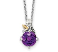 Collar artesanal de plata de ley 925 oxidada con hoja de 14 quilates, amatista 1.61 am con extensión de 2 pulgadas, regalo de joyería para mamá, talla única, Piedra preciosa. Metal Amatista Piedra
