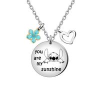 (Collar azul) Collar y llavero con forma de corazón "Eres mi sol", con puntada divertida, ideal para graduaciones.