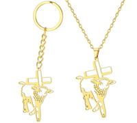 Collar bíblico de cordero de Dios para mujeres y hombres, colgante de cruz de perdón, collar con dije de oveja y cruz, 1.09*1.59in, Acero inoxidable, No es una piedra preciosa