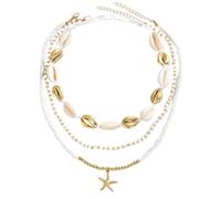 Collar bohemio en capas para mujer, gargantilla de estrella de mar con perlas y cuentas, playa, verano, océano, juego de collar Y2K para vacaciones, Talla única, Metal, No es una piedra preciosa
