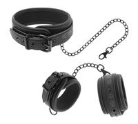 Fetish Submissive Set de esposas para cuello y muñecas Cuero vegano con forro de neopreno