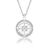 Collar brújula para mujer de plata de ley 925 chapado en oro blanco/oro blanco de 18 quilates pavé de zirconia cúbica 1,0 mm collar brújula para mujer, regalo de San Valentín, cumpleaños, regalo de
