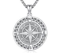 Collar Brújula Plata de Ley 925 para Hombre Mujer, Colgante con Brújula Vikinga Regalo Joyería