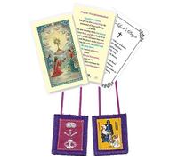 Collar católico de escapularios morados, tarjeta laminada de oración de bendición, oración del Señor, escapulario morado de bendición y protección, juego de 3 artículos