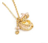 Collar chapado en oro con medallón de taza de té con dije de cuchara, collar con colgante esmaltado para fiesta de té