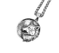 Collar Colgante Cadena Hombre Mujer Joyas Necklace Vikingo Retro Doble Cara Cabeza De Lobo Colgante Collar Joyería Hombres Y Mujeres Geométrico Punk