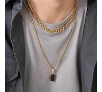 Collar Colgante Collares de Doble Capa para Hombres Colgante Cuadrado geométrico Caja de Trigo Cadena Cubana Cool Boy Collar Collar Joyas Regalos de cumpleaños para Mujeres Hombres