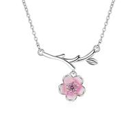 Collar Colgante, Collares Plata para Mujeres, Collares De Flores Para Mujer, Collar con Colgante de Flor de Cerezo de Cristal de Circonita Cúbica Transparente, para Regalos de cumpleaños de Navidad