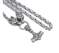 Collar Colgante de Cabeza de Cuervo del Martillo de Thor's Para Hombres Vikingos - Mitología Nórdica Odín Mjolnir Cabeza Lobo Cadena de Rey - Joyería Amuleto Animal Vintage Hecha A Mano