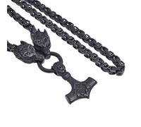 Collar Colgante de Cabeza de Cuervo del Martillo de Thor's Para Hombres Vikingos - Mitología Nórdica Odín Mjolnir Cabeza Lobo Cadena de Rey - Joyería Amuleto Animal Vintage Hecha A Mano