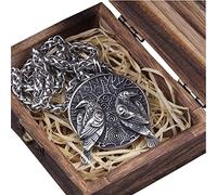 Collar Colgante de Cuervo Vikingo Odín, Amuleto Mitología Nórdica Acero Inoxidable Plateado para Hombres, Cadena de 60 Cm Regalo Joyería Celta Caja de Madera