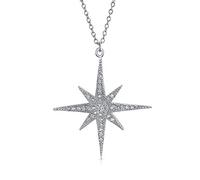 Collar Colgante De Estrella Polar Brillante Celestial - Joyería Celestial De CZ Pavé Para Mujeres Y Adolescentes En Plata Esterlina .925