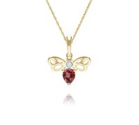 Collar Colgante De Forma De Pera De Granate Y Diamante En Oro Amarillo De 9ct