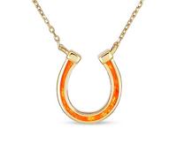 Collar Colgante de Herradura de la Suerte Ecuestre con Ópalo de Fuego Creado Naranja Joyería Occidental para Mujeres Adolescentes Regalo de Graduación Oro Amarillo de 14K Plata de Ley .925