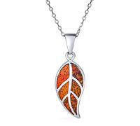 Collar colgante de hoja natural con incrustación de ópalo de fuego marrón anaranjado creado con piedras preciosas, joyería occidental para mujeres adolescentes, plata esterlina .925, piedra de