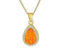 Collar Colgante De Lágrima De Ópalo Naranja Mexicano Creado Con Halo De Acento De CZ De Piedras Preciosas Elegante Tradicional Nupcial En Oro Amarillo De 14 Quilates Y Plata Esterlina .925