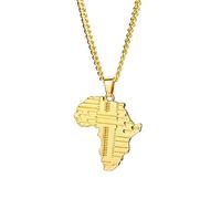Collar colgante de mapa de África de color dorado y cadena de 24-30 pulgadas - Hombres/Mujeres unisex Hip Hop Joyas de acero inoxidable Collar de África Regalo de Halloween de Navidad-gold-One siz